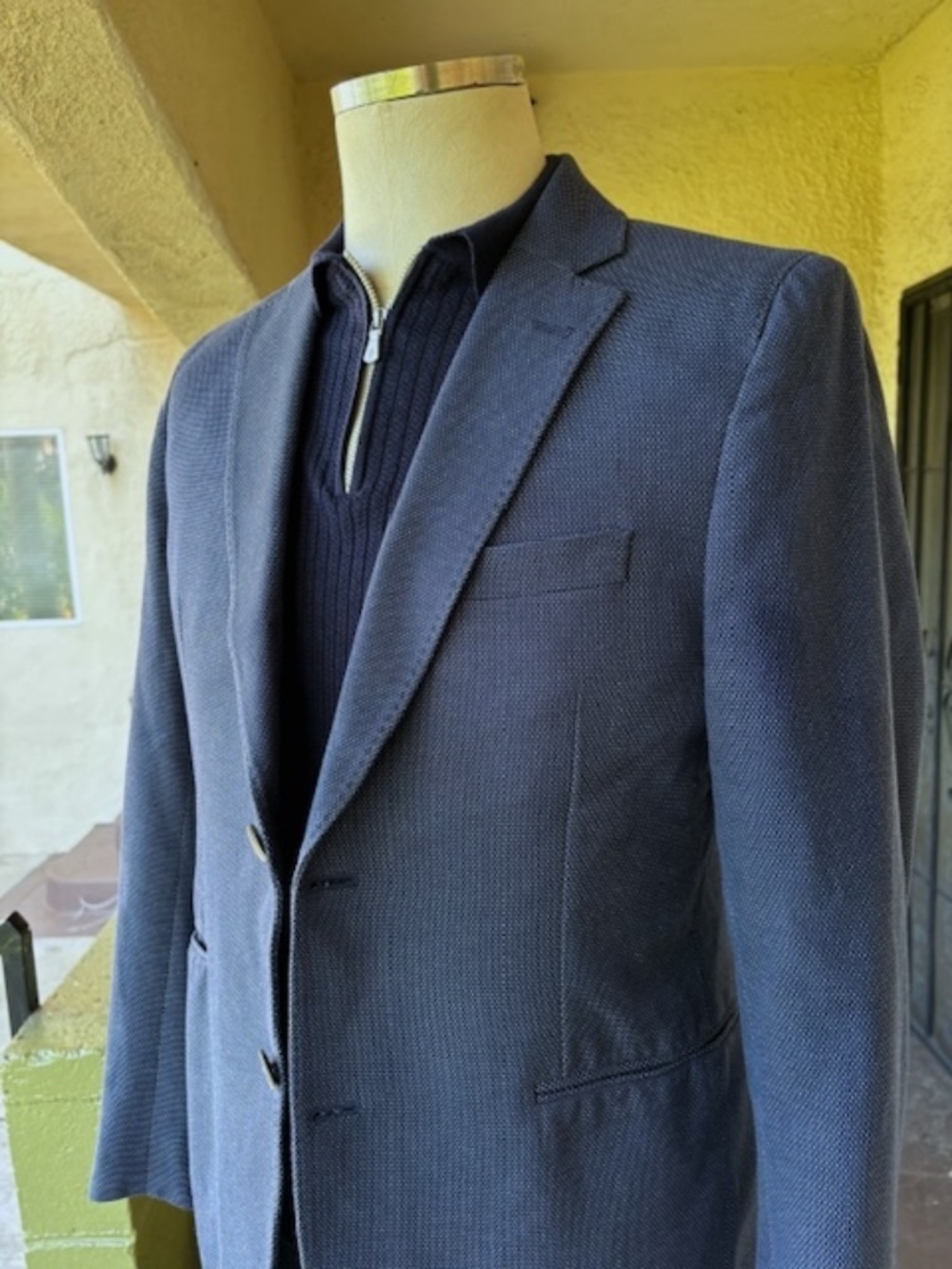$800 OFFICINE GENERALE Navy Micro-Dot Cotton Twill 2-Button Jacket EUC/sz 40R
